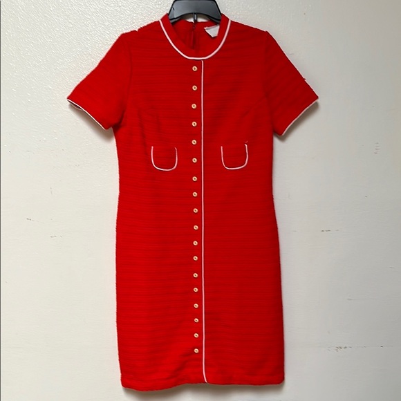 Vintage Red Sheath Midi Dress with Peter Pan Collar - Picture 1 of 5